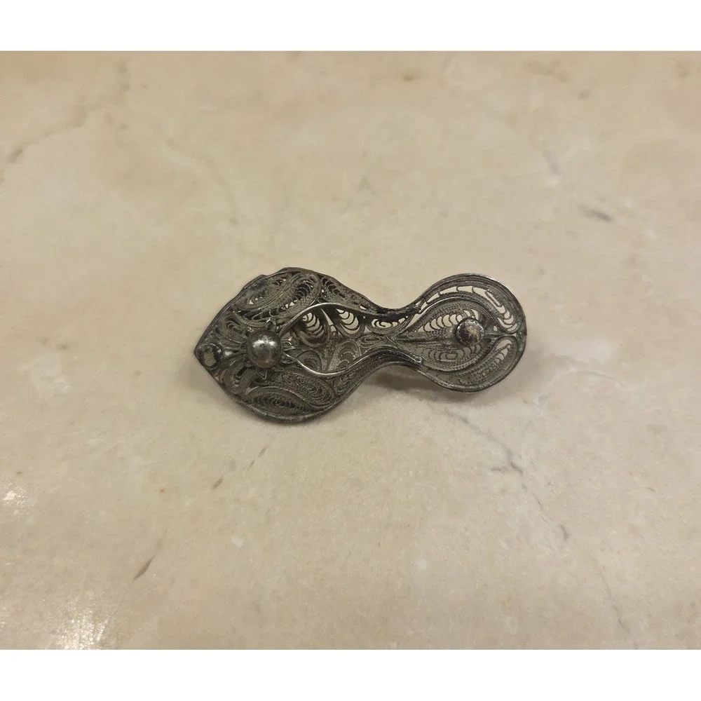 Art Deco Sterling Silver Filigree Slipper Brooch Pin 2